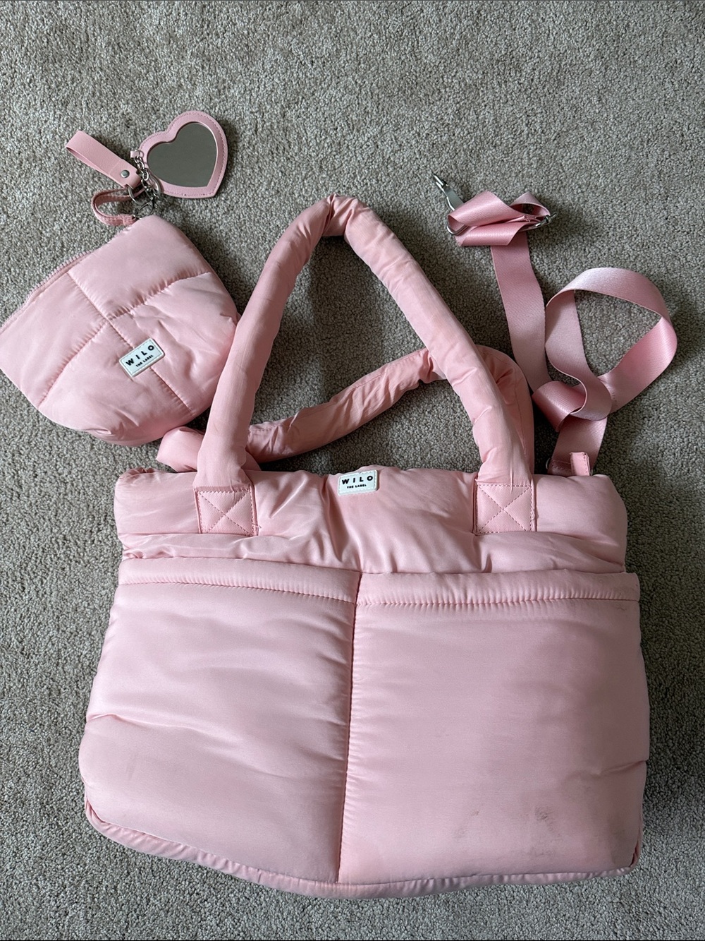 Quilted Pink Puffer Tote Bag with Padded Handles - Picture 3 of 3